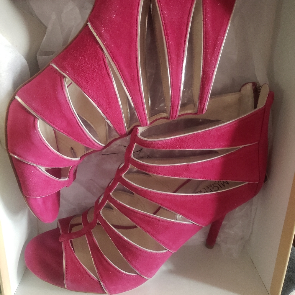 Women's Michael Kor's Suede Mavis Open Toe Heels